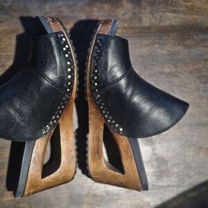 Dansko Black Leather Mules with Wooden Heel